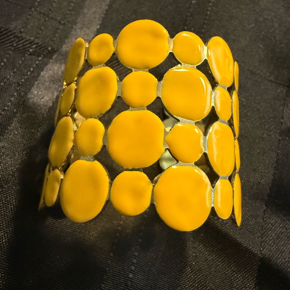 Goldtone Metal and Yellow Painted Enamel Style Cuff Bracelet